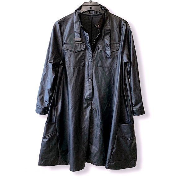 Black faux leather trapeze popover dress size small grunge whimsigoth witchy - Picture 1 of 10